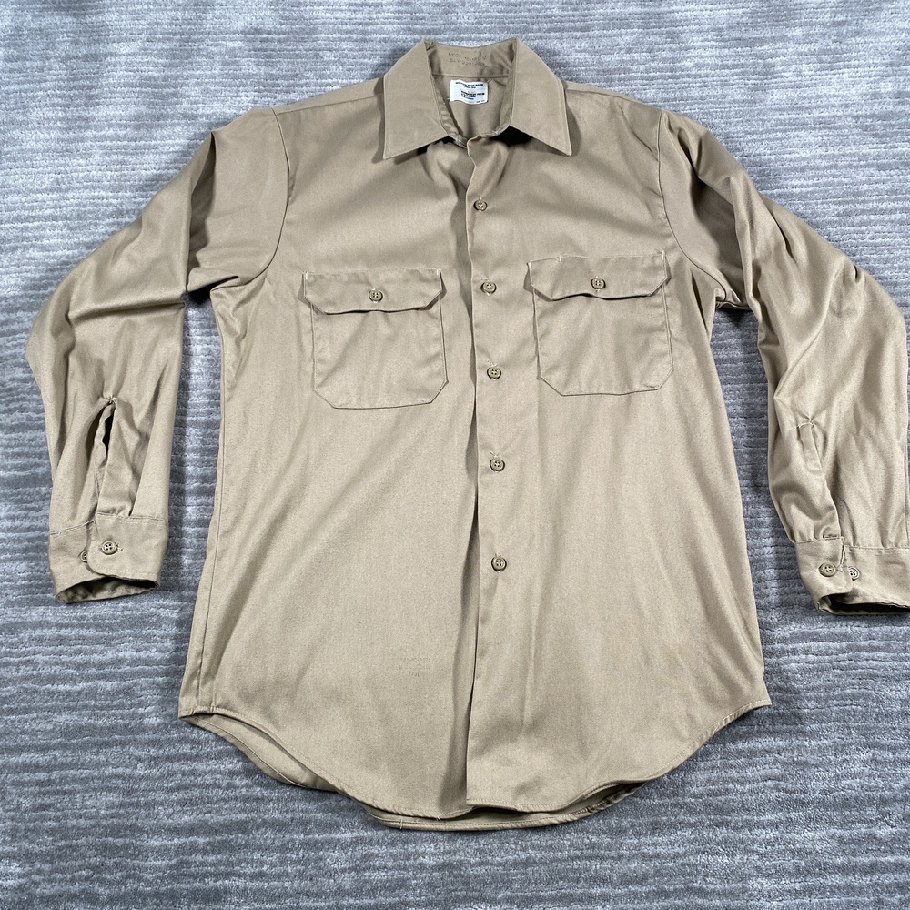 Vintage Big Mac Shirt Mens Medium Beige Solid Twill Long Sleeve USA Workwear